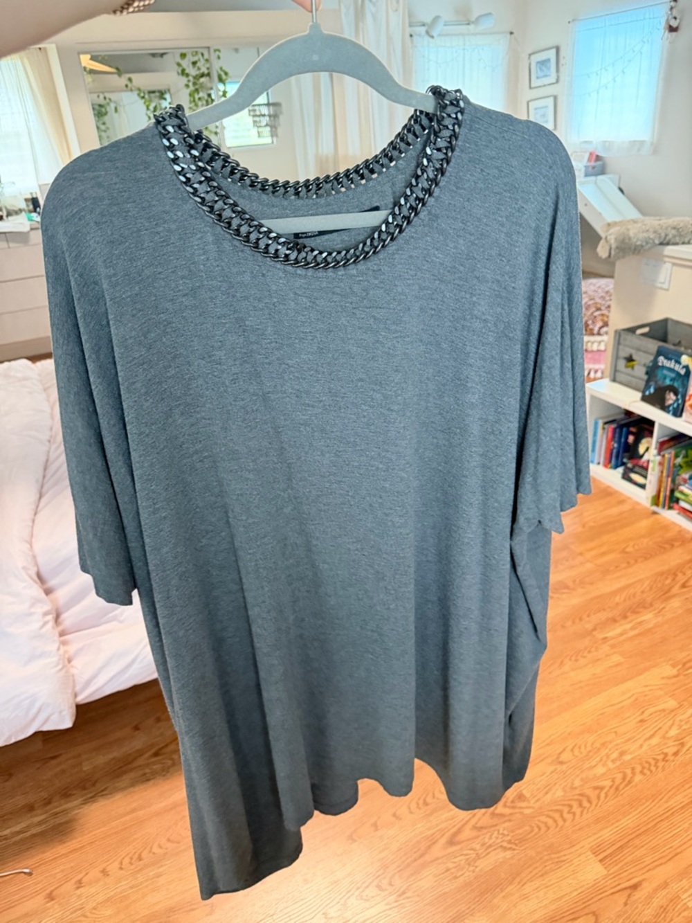 All Saints Charcoal Gray Chain-Neck Short Sleeve Top